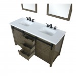 Marsyas 60" Rustic Brown Double Vanity, White Quartz Top, White Square Sinks and 24" Mirrors w/ Faucets