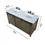 Marsyas 60" Rustic Brown Double Vanity, White Quartz Top, White Square Sinks and 24" Mirrors w/ Faucets