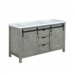 Marsyas 60" Ash Grey Double Vanity, White Quartz Top, White Square Sinks and no Mirror