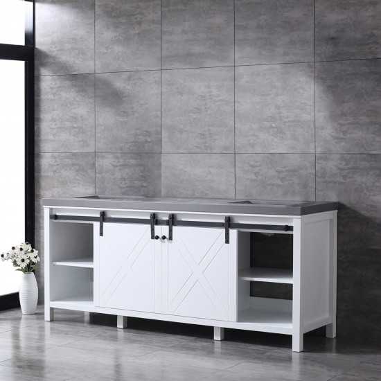 Marsyas 80" White Double Vanity, Grey Quartz Top, White Square Sinks and no Mirror