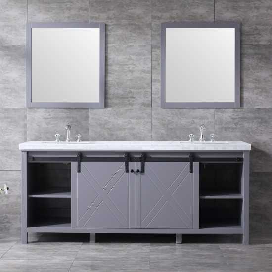 Marsyas 80" Dark Grey Double Vanity, White Carrara Marble Top, White Square Sinks and 30" Mirrors w/ Faucets