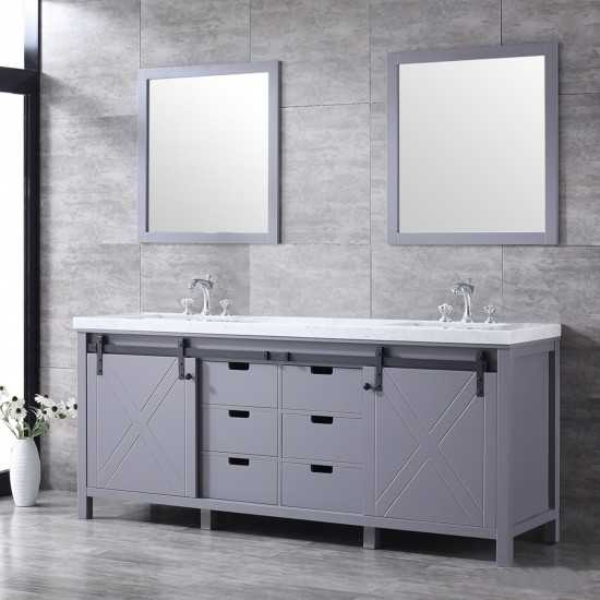 Marsyas 80" Dark Grey Double Vanity, White Carrara Marble Top, White Square Sinks and 30" Mirrors w/ Faucets