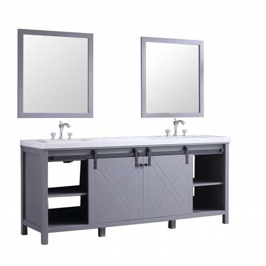 Marsyas 80" Dark Grey Double Vanity, White Carrara Marble Top, White Square Sinks and 30" Mirrors w/ Faucets