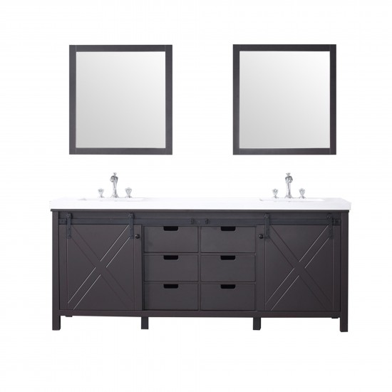 Marsyas 80" Brown Double Vanity, White Quartz Top, White Square Sinks and 30" Mirrors w/ Faucets