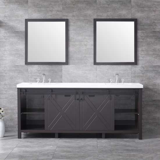 Marsyas 80" Brown Double Vanity, White Quartz Top, White Square Sinks and 30" Mirrors w/ Faucets