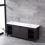 Marsyas 80" Brown Double Vanity, White Quartz Top, White Square Sinks and no Mirror