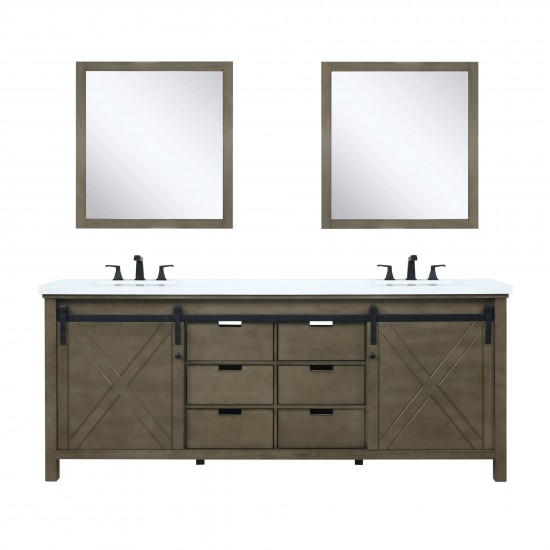 Marsyas 80" Rustic Brown Double Vanity, White Quartz Top, White Square Sinks and 30" Mirrors w/ Faucets