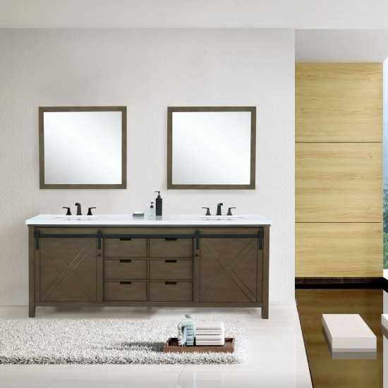 Marsyas 80" Rustic Brown Double Vanity, White Quartz Top, White Square Sinks and 30" Mirrors w/ Faucets