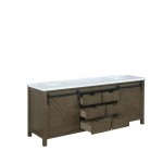 Marsyas 80" Rustic Brown Double Vanity, White Quartz Top, White Square Sinks and no Mirror