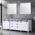 Marsyas 84" White Double Vanity, Grey Quartz Top, White Square Sinks and 34" Mirrors w/ Faucets