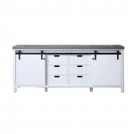 Marsyas 84" White Double Vanity, Grey Quartz Top, White Square Sinks and no Mirror