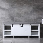 Marsyas 84" White Double Vanity, Grey Quartz Top, White Square Sinks and no Mirror