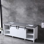 Marsyas 84" White Double Vanity, Grey Quartz Top, White Square Sinks and no Mirror