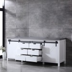 Marsyas 84" White Double Vanity, Grey Quartz Top, White Square Sinks and no Mirror