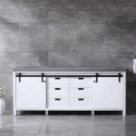 Marsyas 84" White Double Vanity, Grey Quartz Top, White Square Sinks and no Mirror