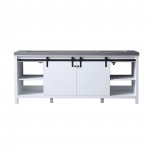 Marsyas 84" White Double Vanity, Grey Quartz Top, White Square Sinks and no Mirror