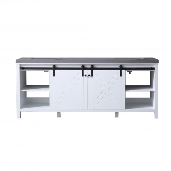 Marsyas 84" White Double Vanity, Grey Quartz Top, White Square Sinks and no Mirror