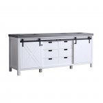 Marsyas 84" White Double Vanity, Grey Quartz Top, White Square Sinks and no Mirror