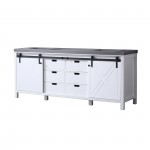 Marsyas 84" White Double Vanity, Grey Quartz Top, White Square Sinks and no Mirror