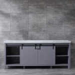 Marsyas 84" Dark Grey Double Vanity, White Carrara Marble Top, White Square Sinks and no Mirror