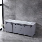 Marsyas 84" Dark Grey Double Vanity, White Carrara Marble Top, White Square Sinks and no Mirror