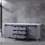 Marsyas 84" Dark Grey Double Vanity, White Carrara Marble Top, White Square Sinks and no Mirror