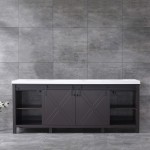 Marsyas 84" Brown Double Vanity, White Quartz Top, White Square Sinks and no Mirror