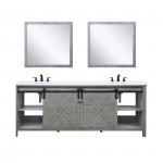 Marsyas 84" Ash Grey Double Vanity, White Quartz Top, White Square Sinks and 34" Mirrors w/ Faucets