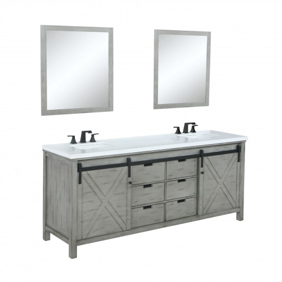 Marsyas 84" Ash Grey Double Vanity, White Quartz Top, White Square Sinks and 34" Mirrors w/ Faucets