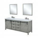 Marsyas 84" Ash Grey Double Vanity, White Quartz Top, White Square Sinks and 34" Mirrors w/ Faucets