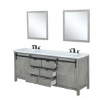 Marsyas 84" Ash Grey Double Vanity, White Quartz Top, White Square Sinks and 34" Mirrors w/ Faucets