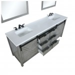 Marsyas 84" Ash Grey Double Vanity, White Quartz Top, White Square Sinks and 34" Mirrors w/ Faucets