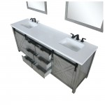 Marsyas 84" Ash Grey Double Vanity, White Quartz Top, White Square Sinks and 34" Mirrors w/ Faucets