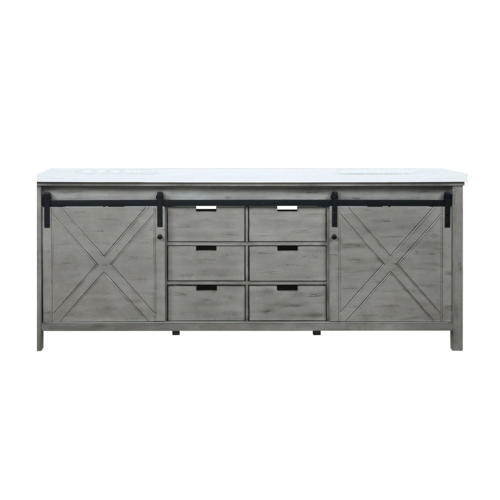 Marsyas 84" Ash Grey Double Vanity, White Quartz Top, White Square Sinks and no Mirror Marsyas 84" Ash Grey Double Vanity, White Quartz Top, White Square Sinks and no Mirror
