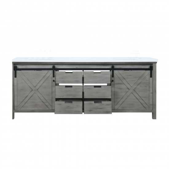 Marsyas 84" Ash Grey Double Vanity, White Quartz Top, White Square Sinks and no Mirror