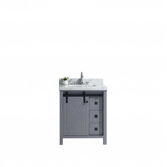 Marsyas Veluti 30" Dark Grey Single Vanity, White Carrara Marble Top, White Square Sink and no Mirror