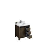 Marsyas Veluti 30" Rustic Brown Single Vanity, White Quartz Top, White Square Sink and no Mirror