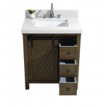 Marsyas Veluti 30" Rustic Brown Single Vanity, White Quartz Top, White Square Sink and no Mirror