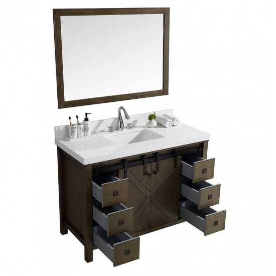 Marsyas Veluti 48" Rustic Brown Single Vanity, White Quartz Top, White Square Sink and 44" Mirror w/ Faucet