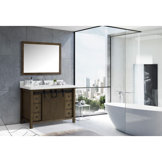 Marsyas Veluti 48" Rustic Brown Single Vanity, White Quartz Top, White Square Sink and 44" Mirror w/ Faucet