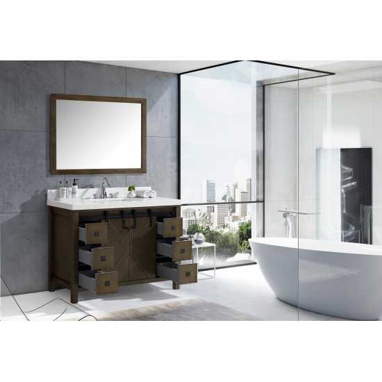 Marsyas Veluti 48" Rustic Brown Single Vanity, White Quartz Top, White Square Sink and 44" Mirror w/ Faucet