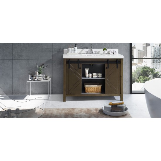 Marsyas Veluti 48" Rustic Brown Single Vanity, White Quartz Top, White Square Sink and no Mirror