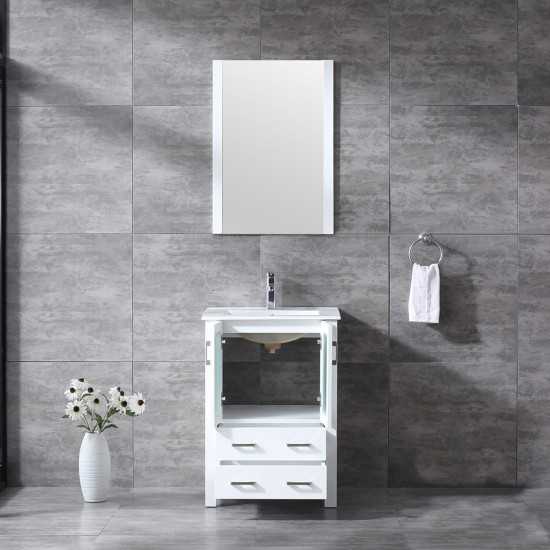 Volez 24" White Single Vanity, Integrated Top, White Integrated Square Sink and 22" Mirror w/ Faucet