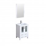 Volez 24" White Single Vanity, Integrated Top, White Integrated Square Sink and 22" Mirror w/ Faucet