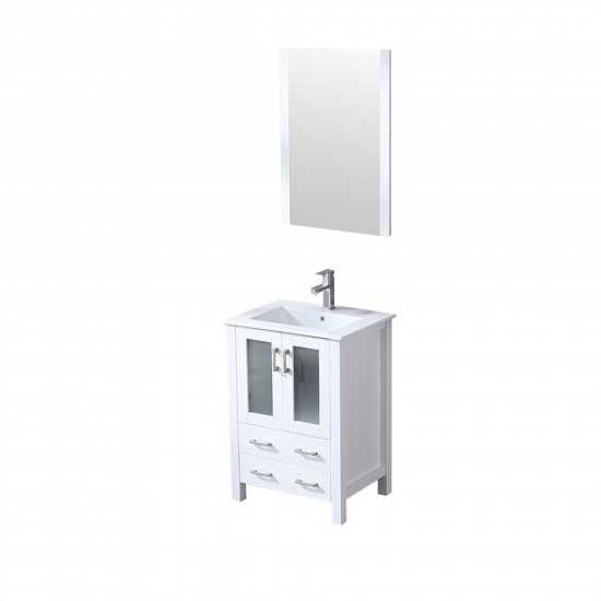 Volez 24" White Single Vanity, Integrated Top, White Integrated Square Sink and 22" Mirror w/ Faucet