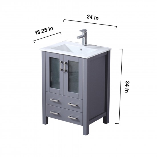 Volez 24" Dark Grey Single Vanity, Integrated Top, White Integrated Square Sink and 22" Mirror w/ Faucet