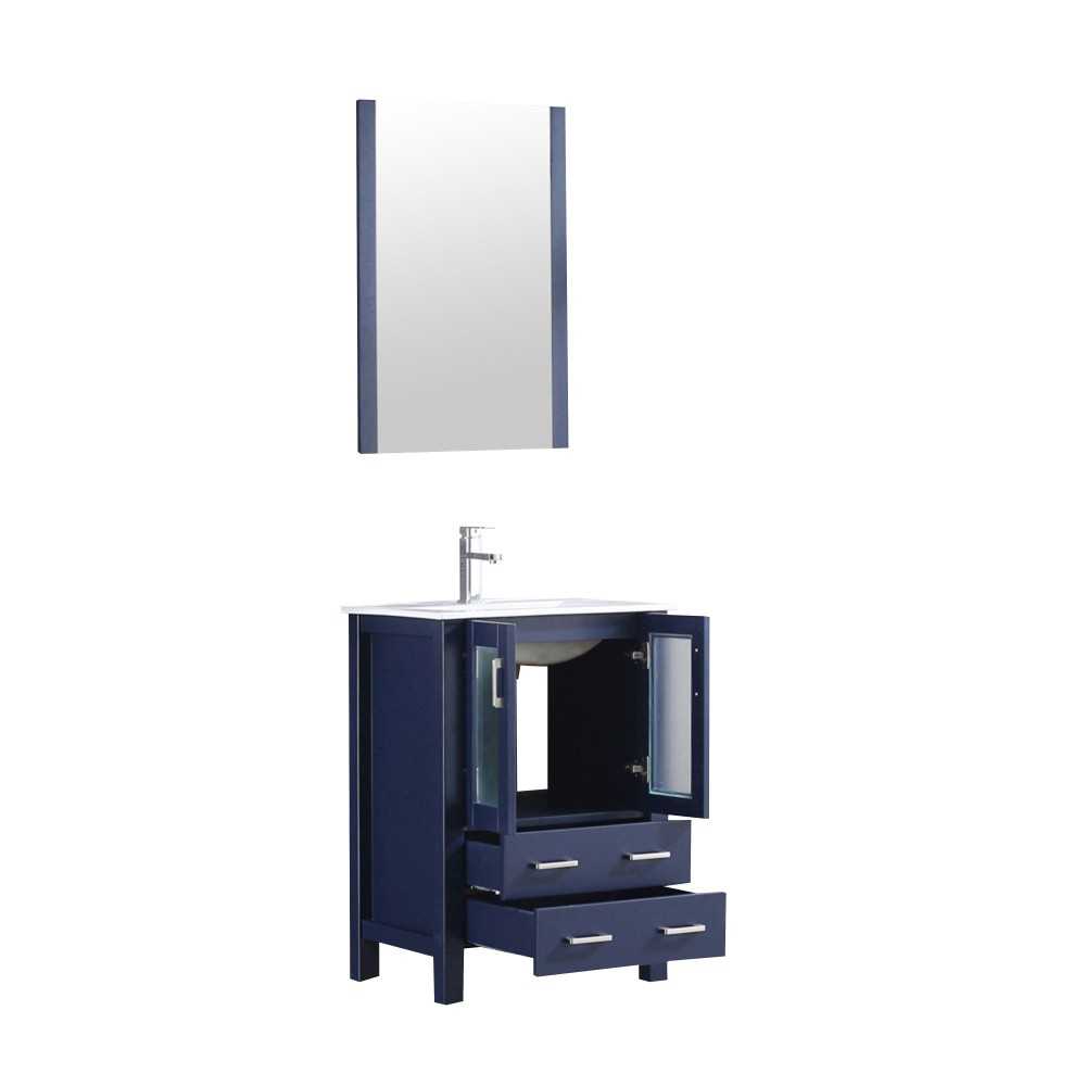 Volez 24" Navy Blue Single Vanity, Integrated Top, White Integrated Square Sink and 22" Mirror w/ Faucet