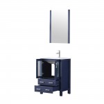 Volez 24" Navy Blue Single Vanity, Integrated Top, White Integrated Square Sink and 22" Mirror w/ Faucet