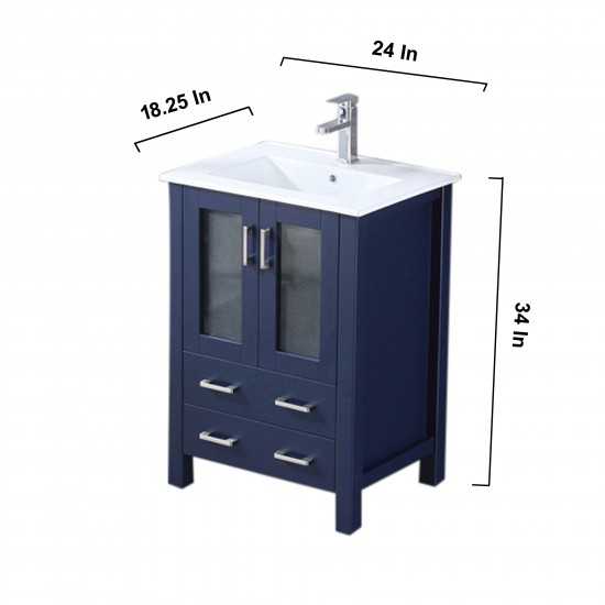 Volez 24" Navy Blue Single Vanity, Integrated Top, White Integrated Square Sink and 22" Mirror w/ Faucet