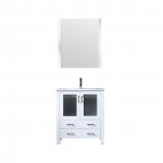 Volez 30" White Single Vanity, Integrated Top, White Integrated Square Sink and 28" Mirror w/ Faucet